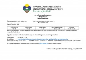 Nagyszénás 2026. II. negyedév ügyfél.fog.rendje