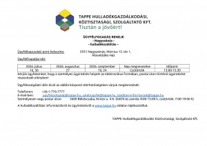 Nagyszénás 2026. III. negyedév ügyfél.fog.rendje