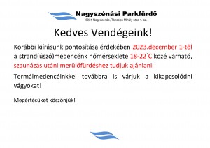 Nagyszénási Parkfürdő tájékoztatója