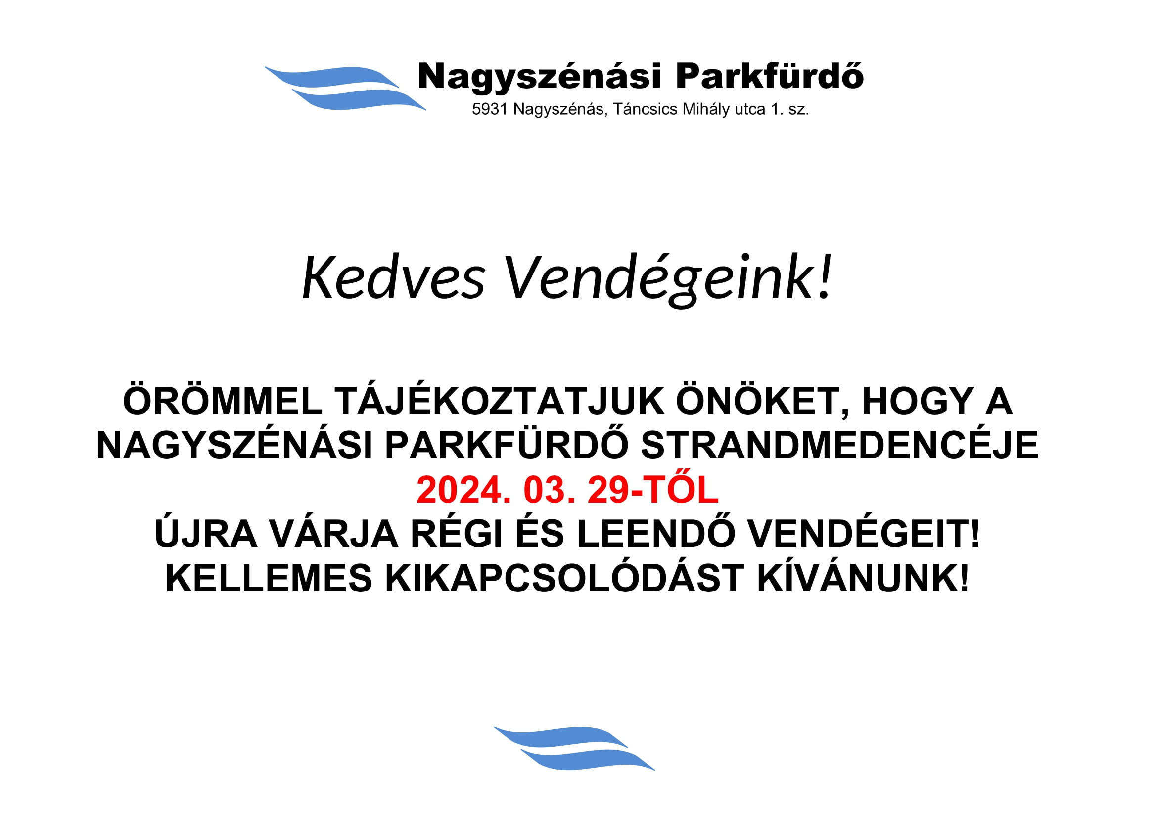 Parkfürdő tájékoztatója