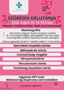 “Szűrések délutánja” – Felhívás mammográfiás és egyéb szűrésekre