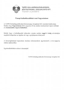 Ünnepi hulladékszállítási rend