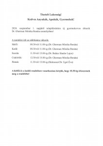 Gyermekorvosi rendelés változás