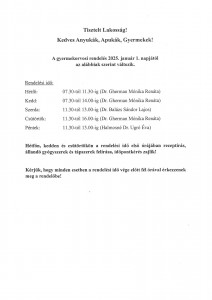 Gyermekorvosi rendelési idő változás