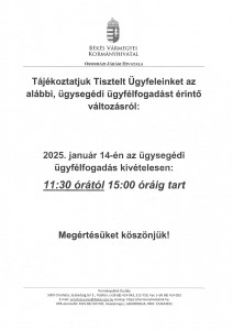 Ügysegédi ügyfélfogadás változás